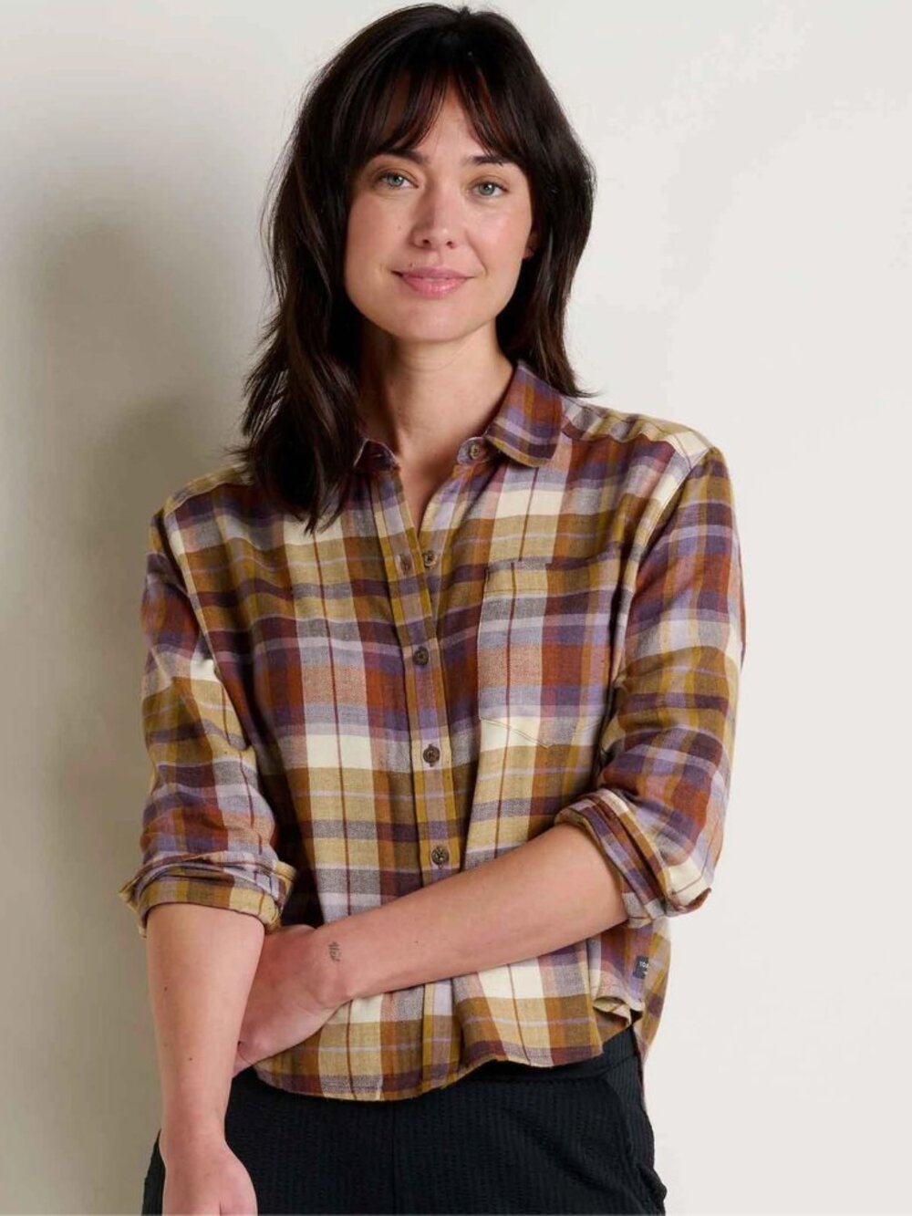 Toad and Co Boxy Flannel Button Down Shirt Re-Form Women's Medium Aster Madras